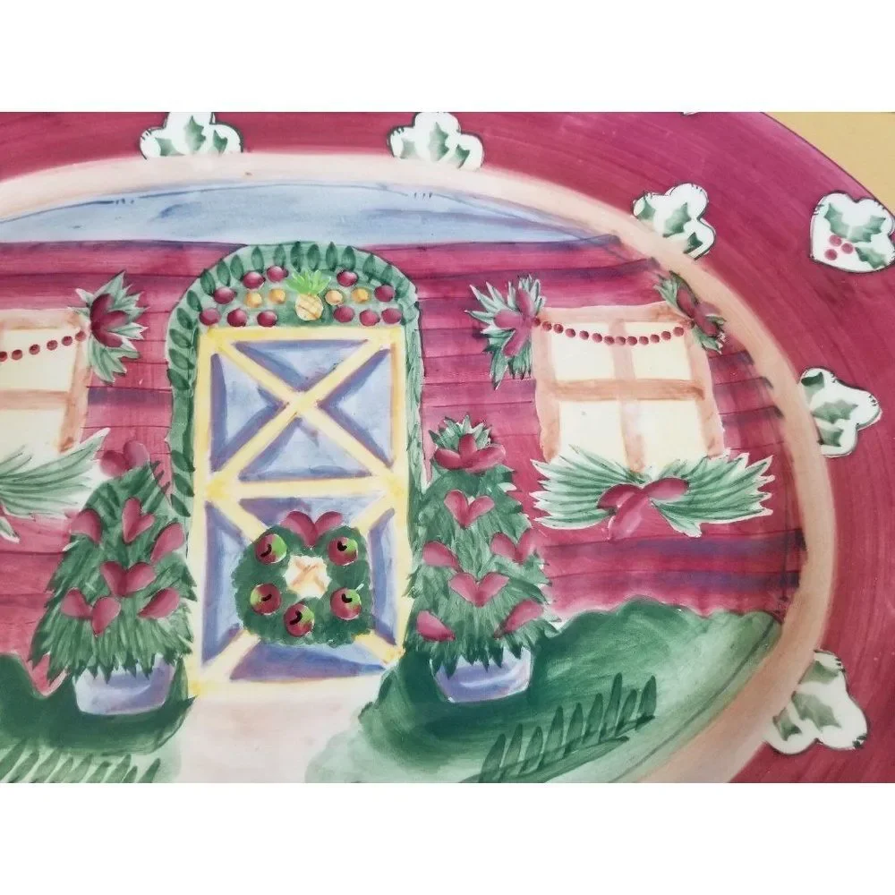 Michael Sparks Pink House Oval Serving Platter Plate xmas holiday‎ zrike tray